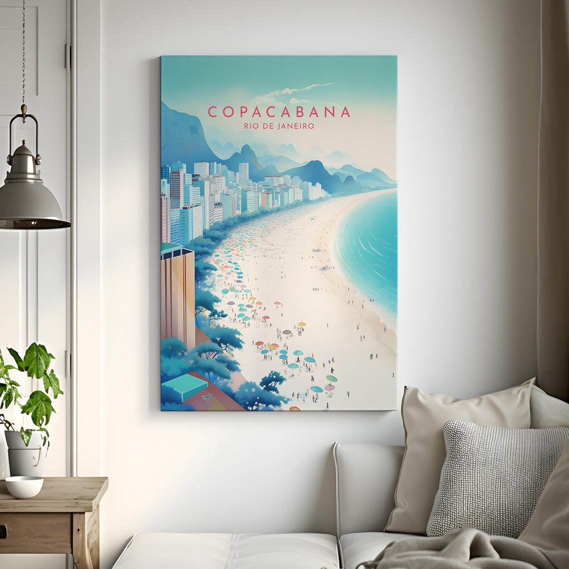 Copacabana Rio De Janeiro Beach Umbrellas City Bay View Poster - Image 3