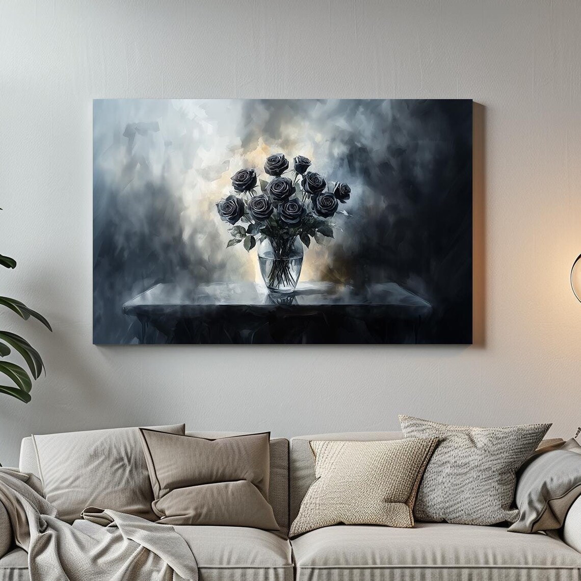 Ominous Black Roses Vase, Maximalist Eclectic Art Print