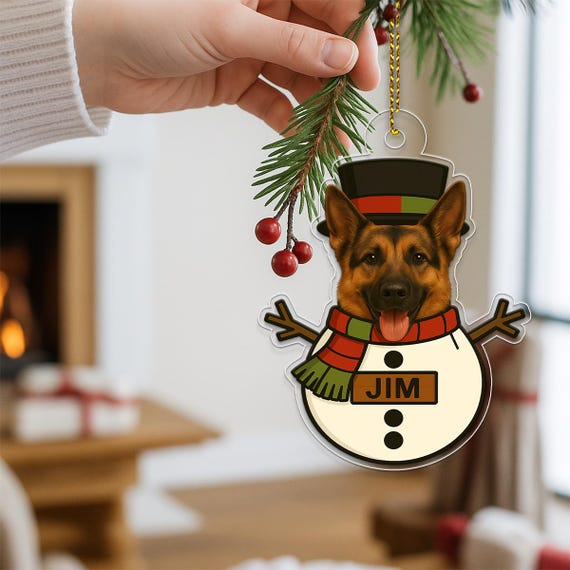 Personalized Dog Name Face Snowman Ornament Custom German Shepherd Christmas Tree Funny Pet Gift For Lover