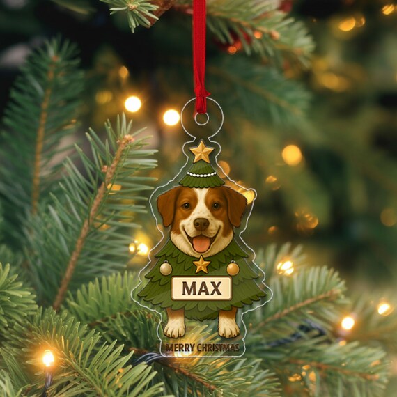 Personalized Brittany Spaniel Christmas Tree Ornament Poster