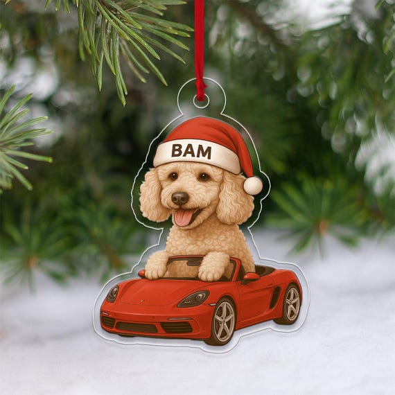 Custom Dog Driving Sports Car Funny Christmas Ornament Personalized Poodle Tree Decoration Gift For Lover