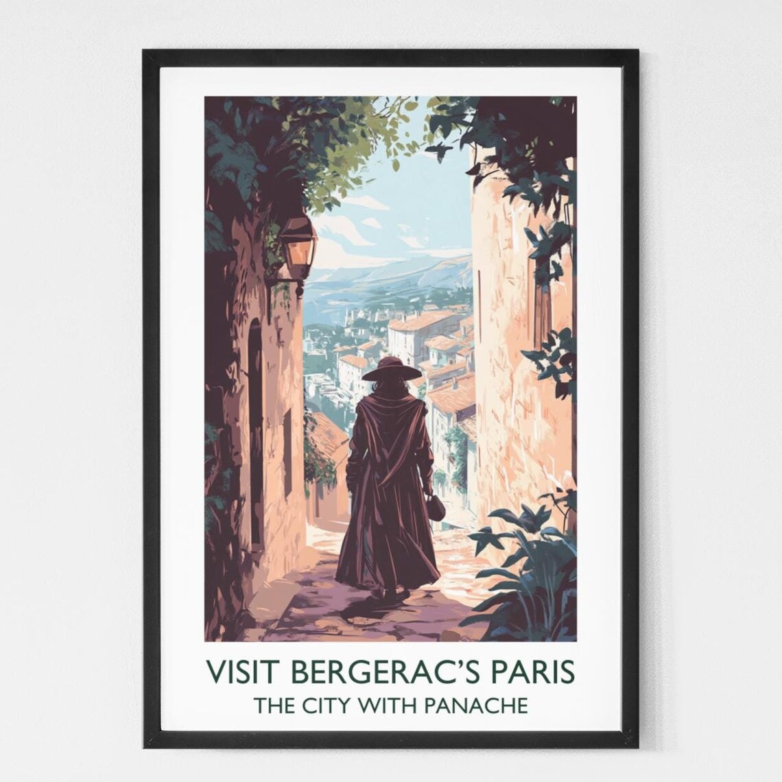 Cyrano de Bergerac Paris Old Town Alley Vintage Travel Poster