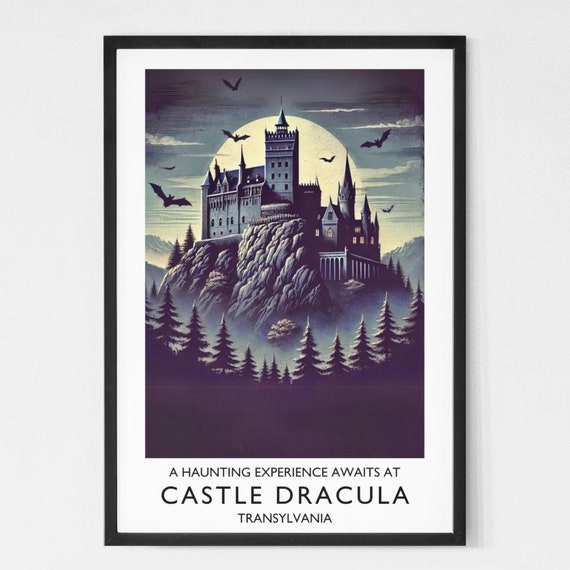 Printed Vintage Style Travel Print Castle Dracula Bram Stoker Gothic Horror Fiction Classic Literature Moody Gift Book Lover