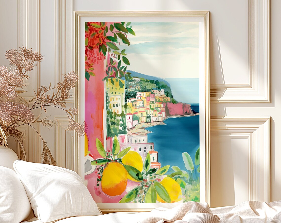 Amalfi Coast Watercolor Lemons Travel Poster