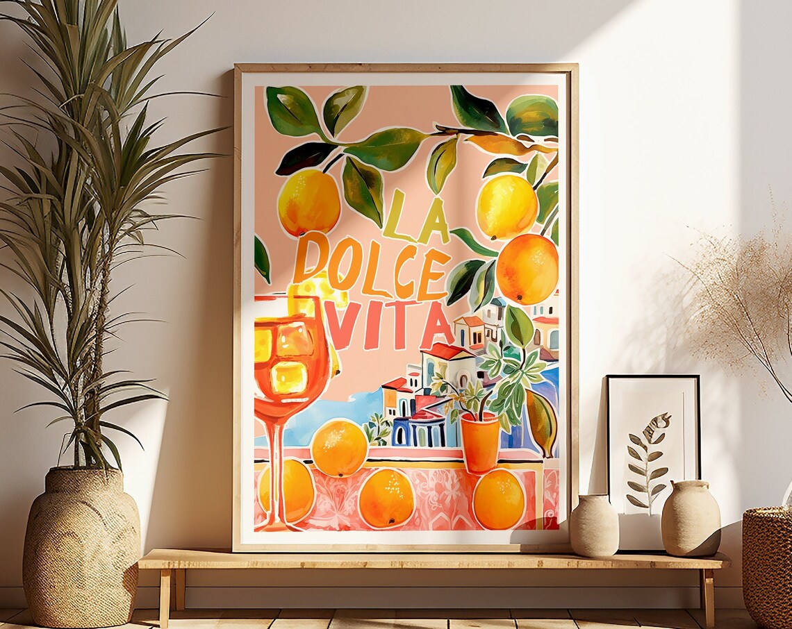 La Dolce Vita Italy Retro Watercolor Travel Poster