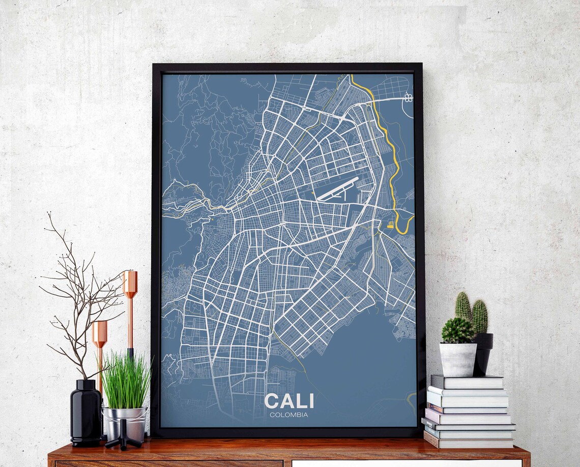 Cali Colombia Blue City Street Map Modern Minimalist Hometown Art Poster
