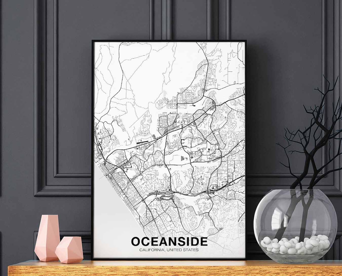 Oceanside CA USA Map Poster, Modern Home Decor