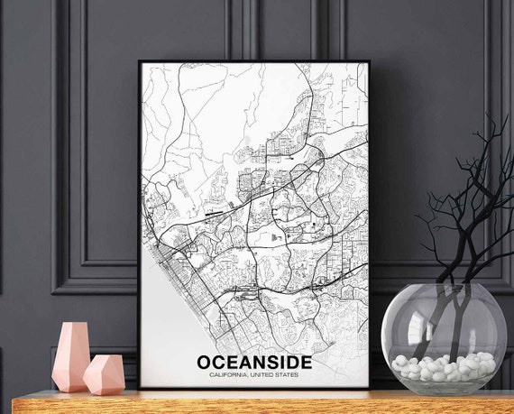 Oceanside CA USA Map Poster, Modern Home Decor