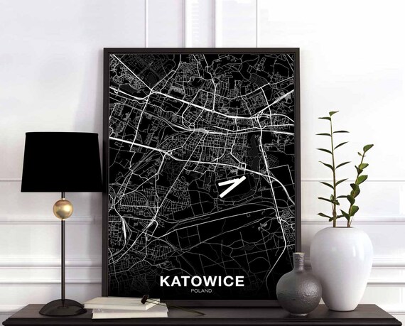 Katowice Poland Map Poster Black White Hometown City Print Modern Home Decor Office Decoration Wall Art Dorm Bedroom Gift