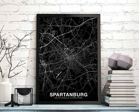 Spartanburg South Carolina Sc Usa Map Poster Black White Hometown City Print Modern Home Decor Office Decoration Wall Art Dorm Bedroom Gift