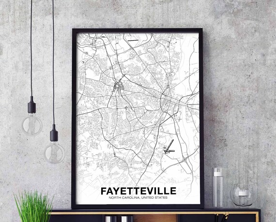 Fayetteville North Carolina Nc Usa Map Poster Black White Hometown City Print Modern Home Decor Office Decoration Wall Art Dorm Bedroom Gift