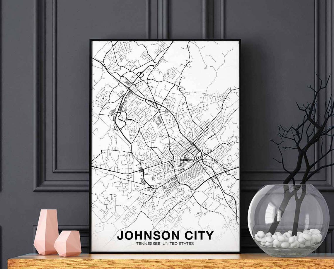 Johnson City Tennessee White Minimalist City Street Map Poster