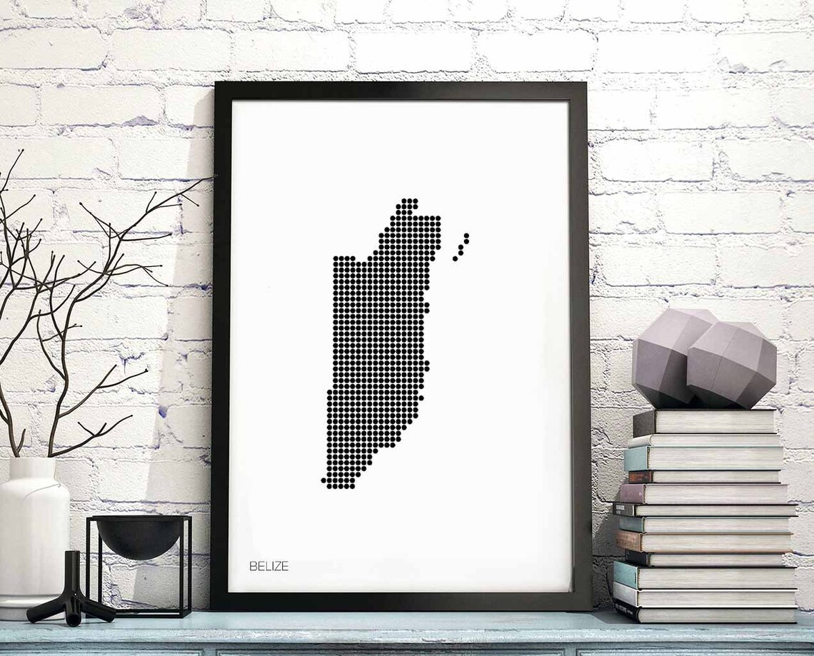 Belize Minimal Dots Retro Map Poster, Travel Poster