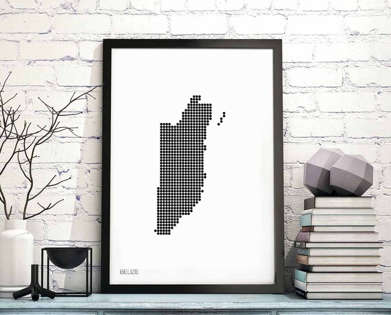 Belize Minimal Dots Retro Map Poster, Travel Poster