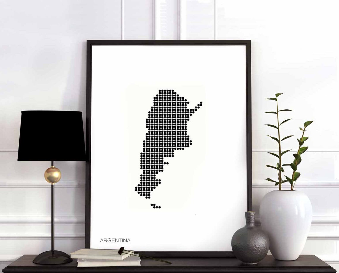 Argentina Minimalist Black Dot Country Map Modern Retro Wall Art