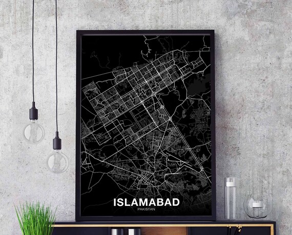 Islamabad Pakistan Map Poster Black White Hometown City Print Modern Home Decor Office Decoration Wall Art Dorm Bedroom Gift