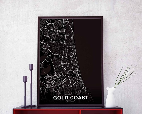 Gold Coast Australia Map Poster Black White Hometown City Print Modern Home Decor Office Decoration Wall Art Dorm Bedroom Gift
