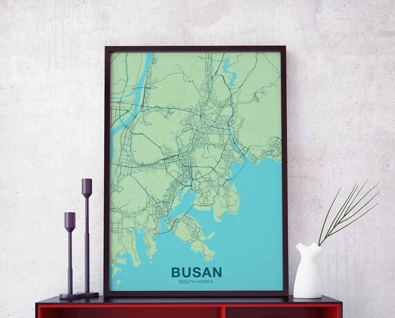 Busan South Korea Map Poster Color Hometown City Print Modern Home Decor Office Decoration Wall Art Dorm Bedroom Gift