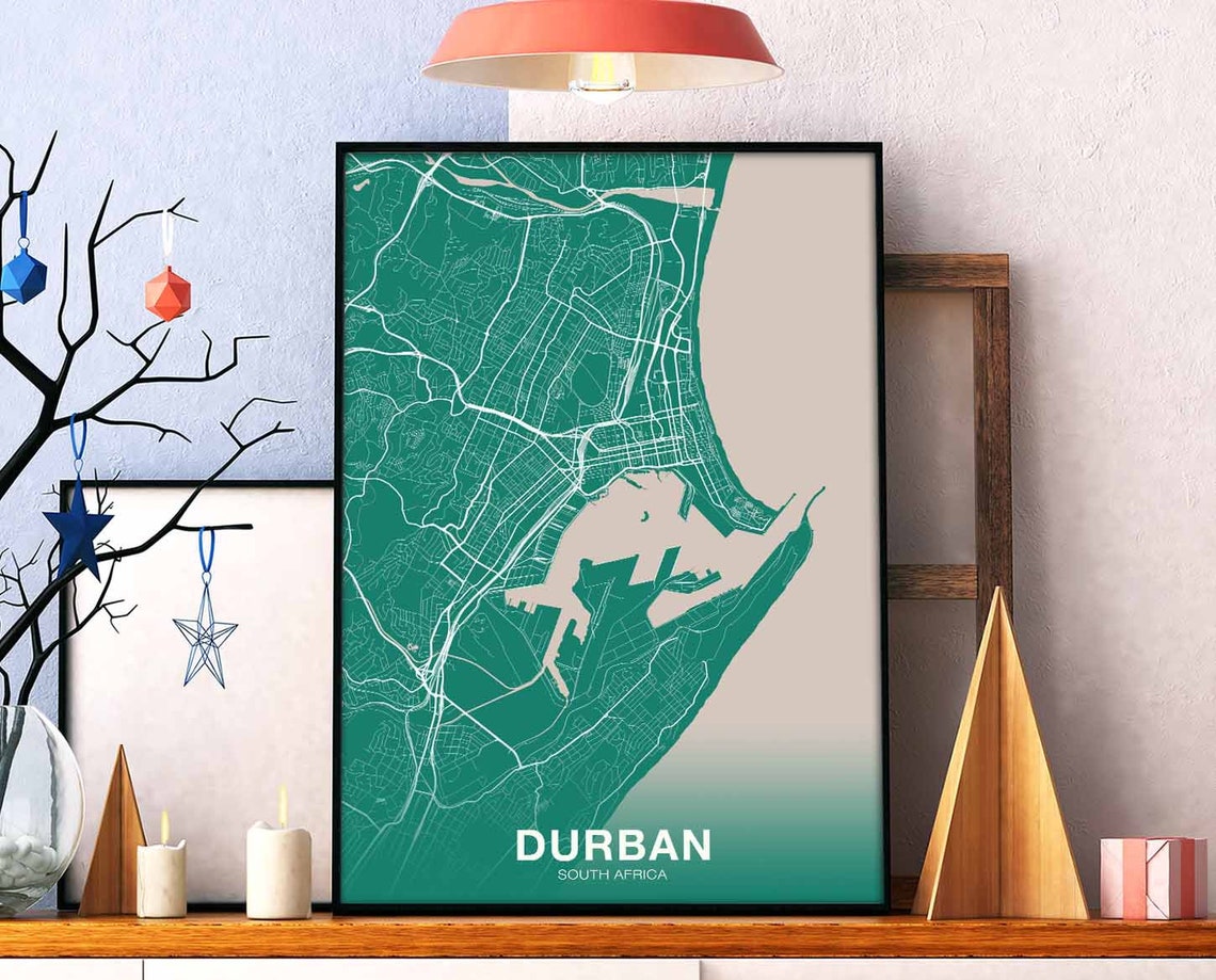 Durban South Africa Green Full Bleed Street Map Coast Poster