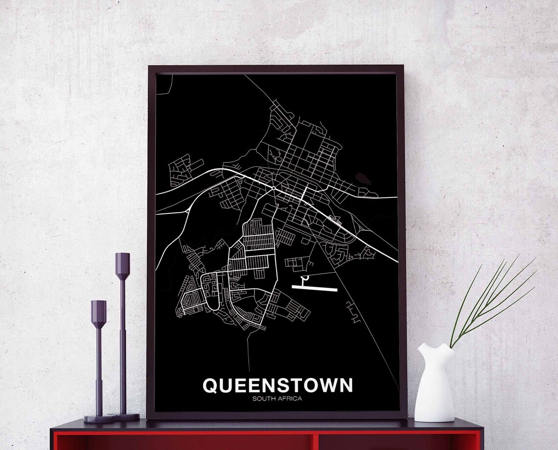 Queenstown South Africa Map Poster, Modern Home Decor