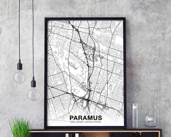 Paramus New Jersey Nj Usa Map Poster Black White Hometown City Print Modern Home Decor Office Decoration Wall Art Dorm Bedroom Gift