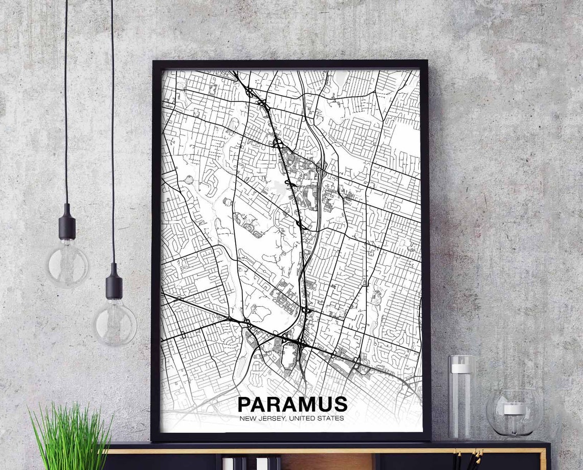 Paramus New Jersey Minimalist Black and White City Street Map Poster