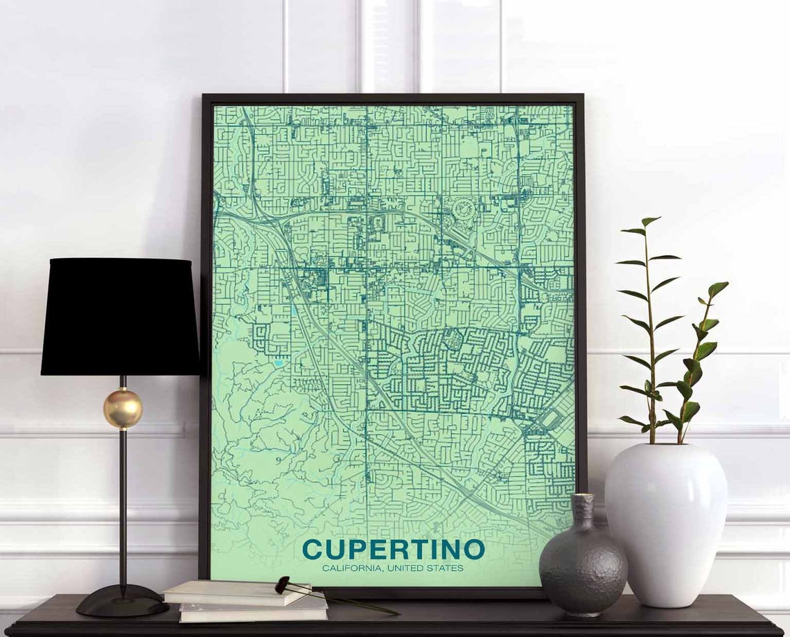 Cupertino California Mint Green City Map Wall Bold Soft Poster