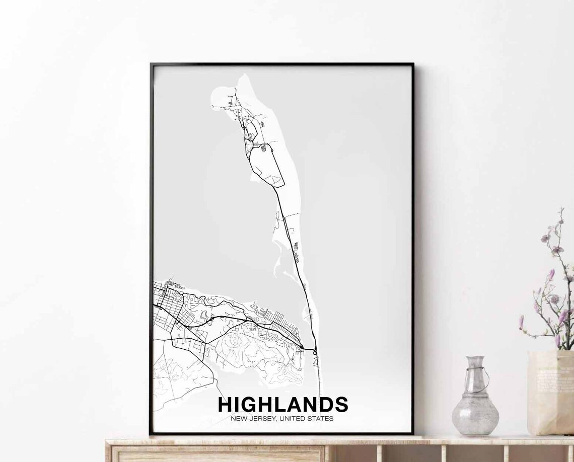 Highlands New Jersey Map Poster, Modern Home Decor