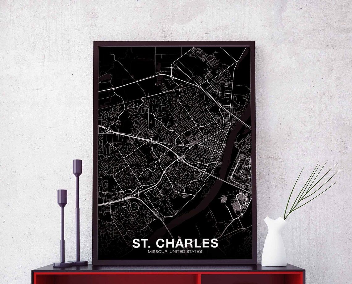Saint Charles Missouri USA Black White City Map Minimalist Poster