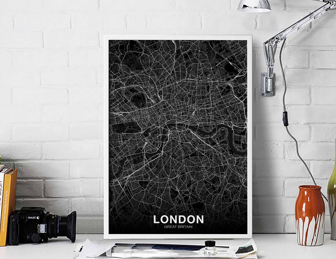 London Great Britain UK Map Poster, Modern Travel Print