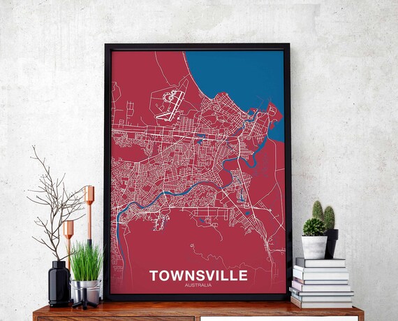 Townsville Australia Map Poster Color Hometown City Print Modern Home Decor Office Decoration Wall Art Dorm Bedroom Gift