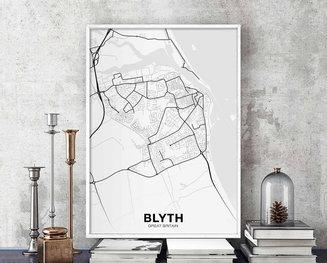 Blyth Great Britain Minimalist White Coastal Town Street Map Poster