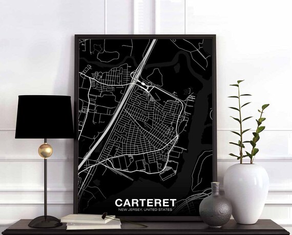 Carteret New Jersey Modern Black White City Street Map Poster