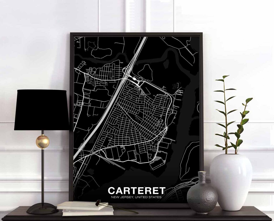 Carteret New Jersey Modern Black White City Street Map Poster