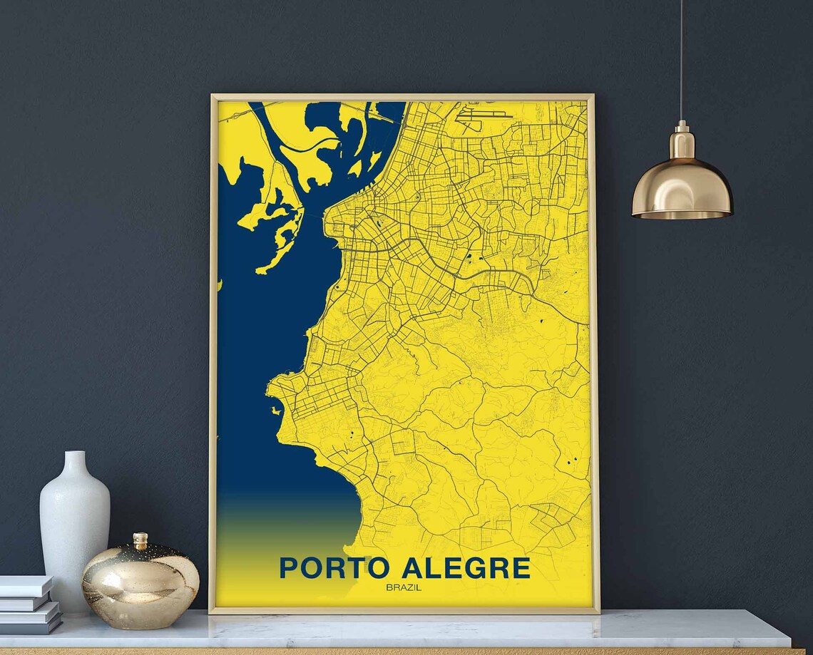 Beautiful Porto Alegre Brazil Yellow Modern City Street Map Poster