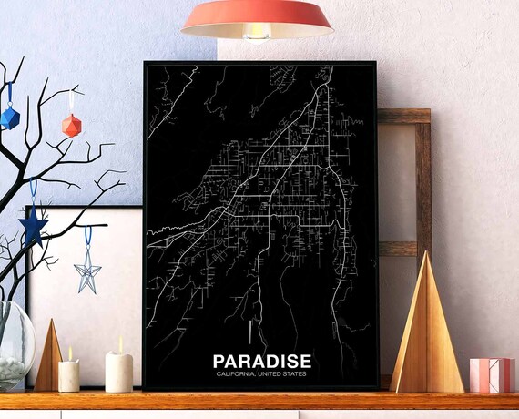Paradise Ca Usa Map Poster Black White Hometown City Print Modern Home Decor Office Decoration Wall Art Dorm Bedroom Gift