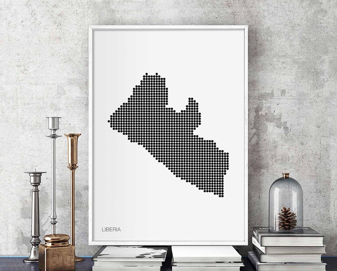 Liberia Dotted Map Minimalist Black White Country Wall Poster