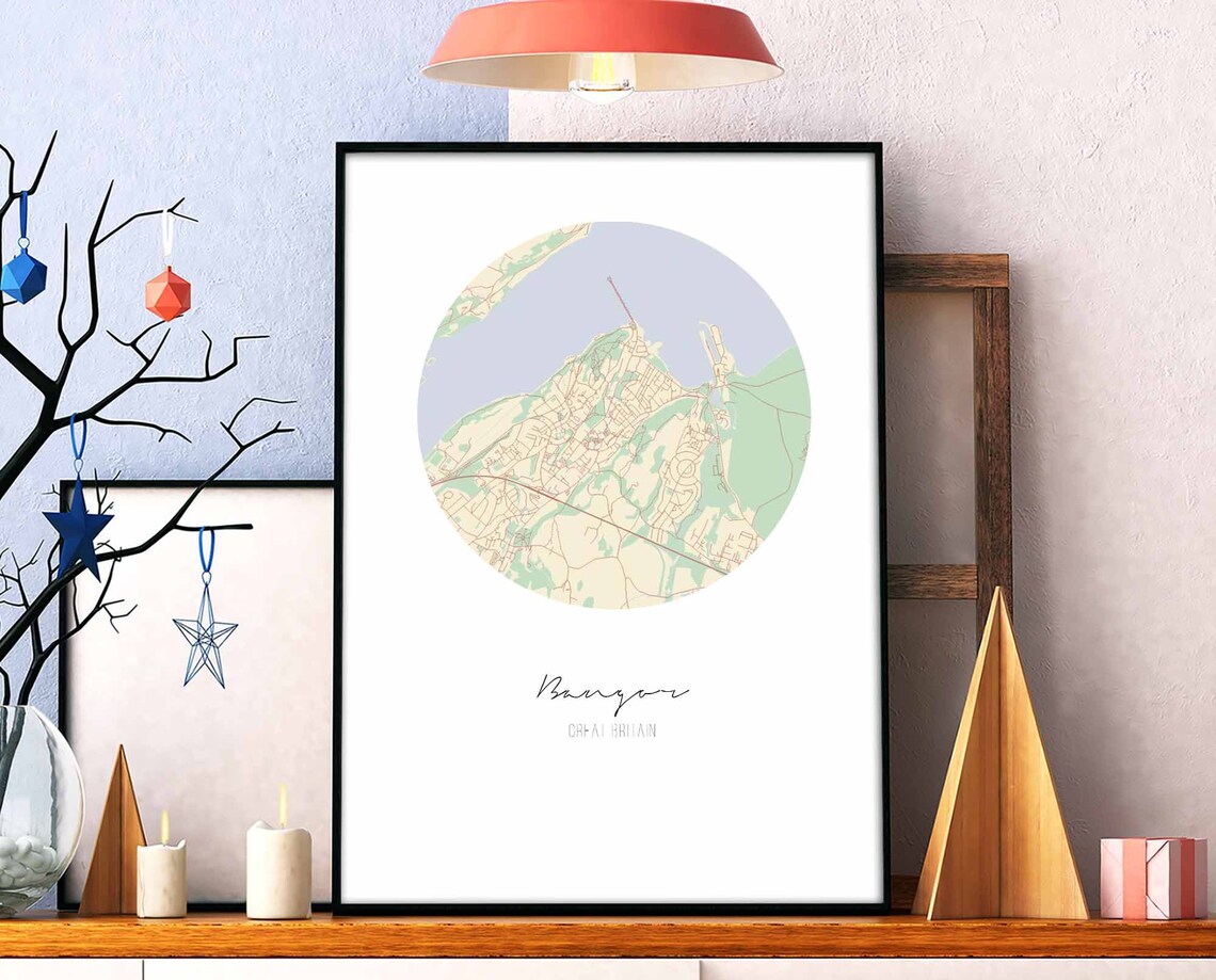 Bangor Great Britain UK Map Poster, Modern Nordic