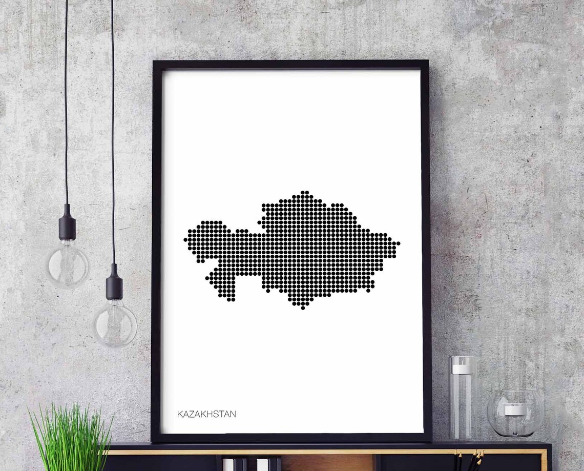 Kazakhstan Minimal Dots Retro Map Poster
