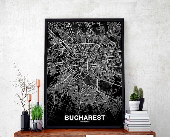Bucharest Romania Map Poster Black White Hometown City Print Modern Home Decor Office Decoration Wall Art Dorm Bedroom Gift