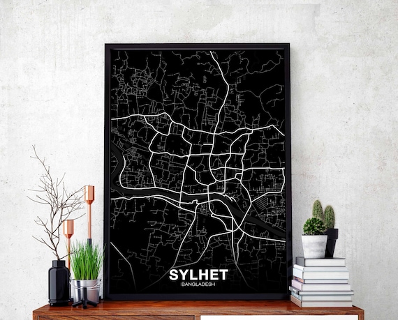 Sylhet Bangladesh Map Poster Black White Hometown City Print Modern Home Decor Office Decoration Wall Art Dorm Bedroom Gift