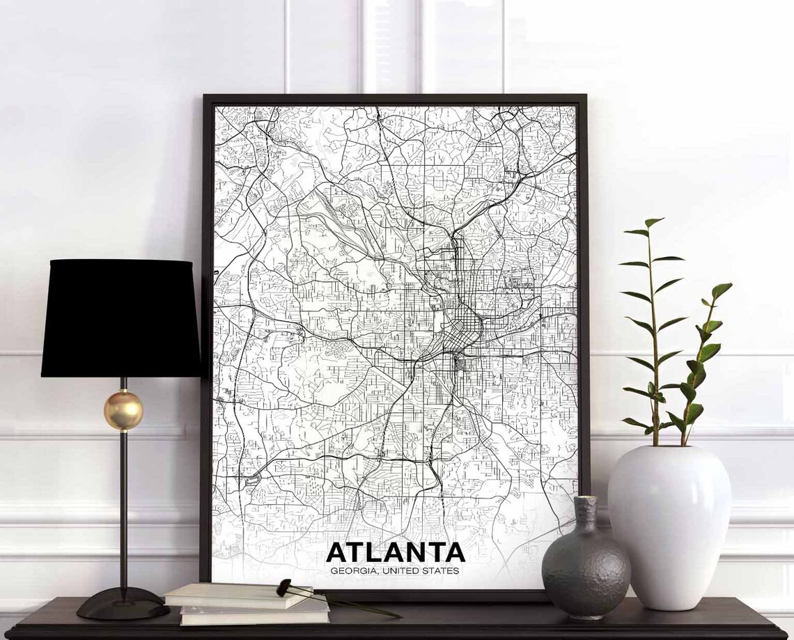 Atlanta Georgia Map Poster, Black White Modern Art Print