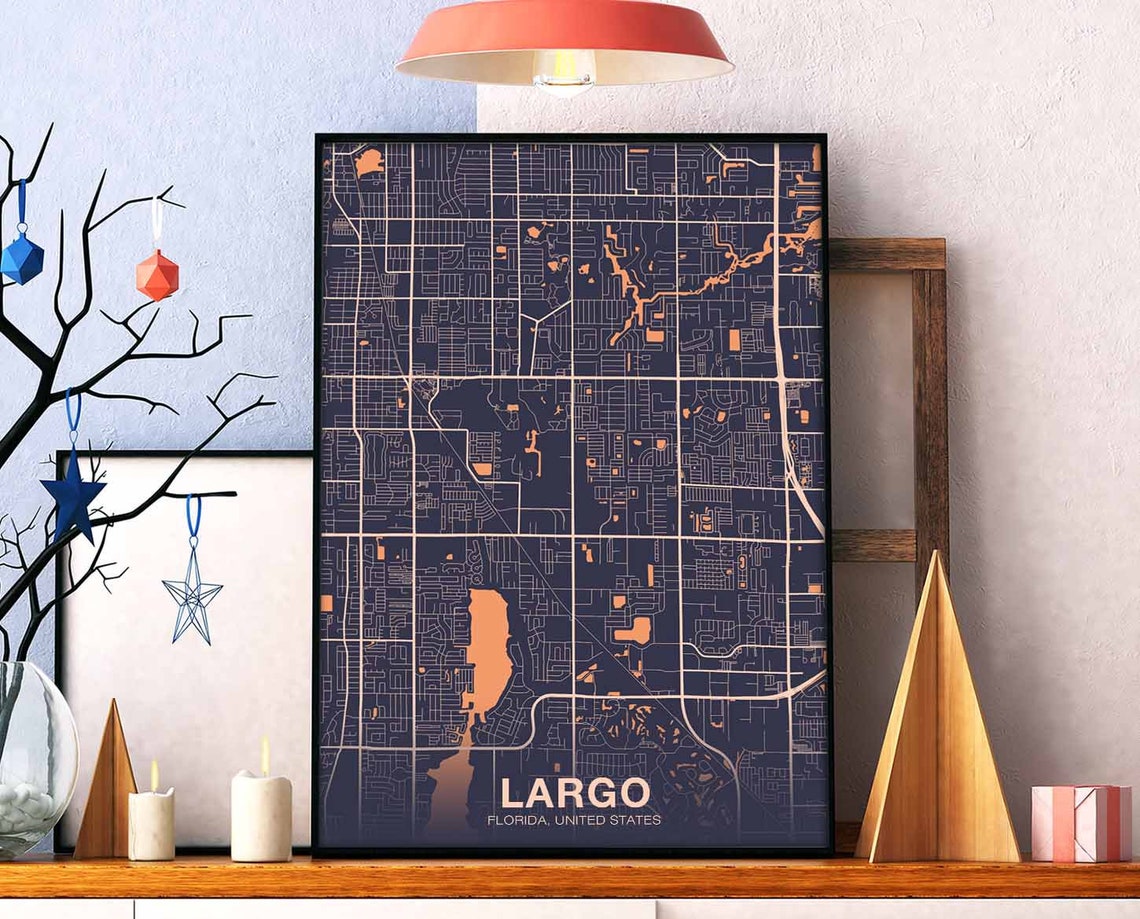 Largo Florida City Street Map Dark Navy And Copper Home Decor Poster