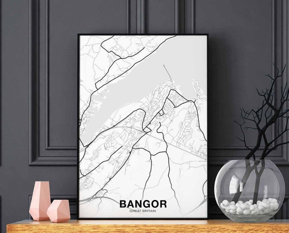 Bangor Great Britain Uk Map Poster Hometown City Print Modern Home Decor Office Decoration Wall Art Dorm Bedroom Gift