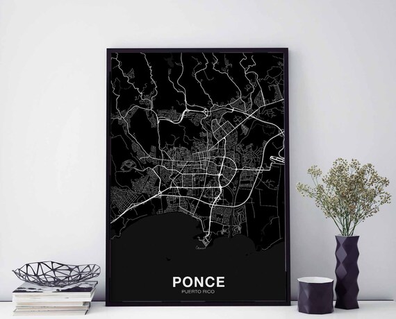 Ponce Puerto Rico Pr Map Poster Black White Hometown City Print Modern Home Decor Office Decoration Wall Art Dorm Bedroom Gift