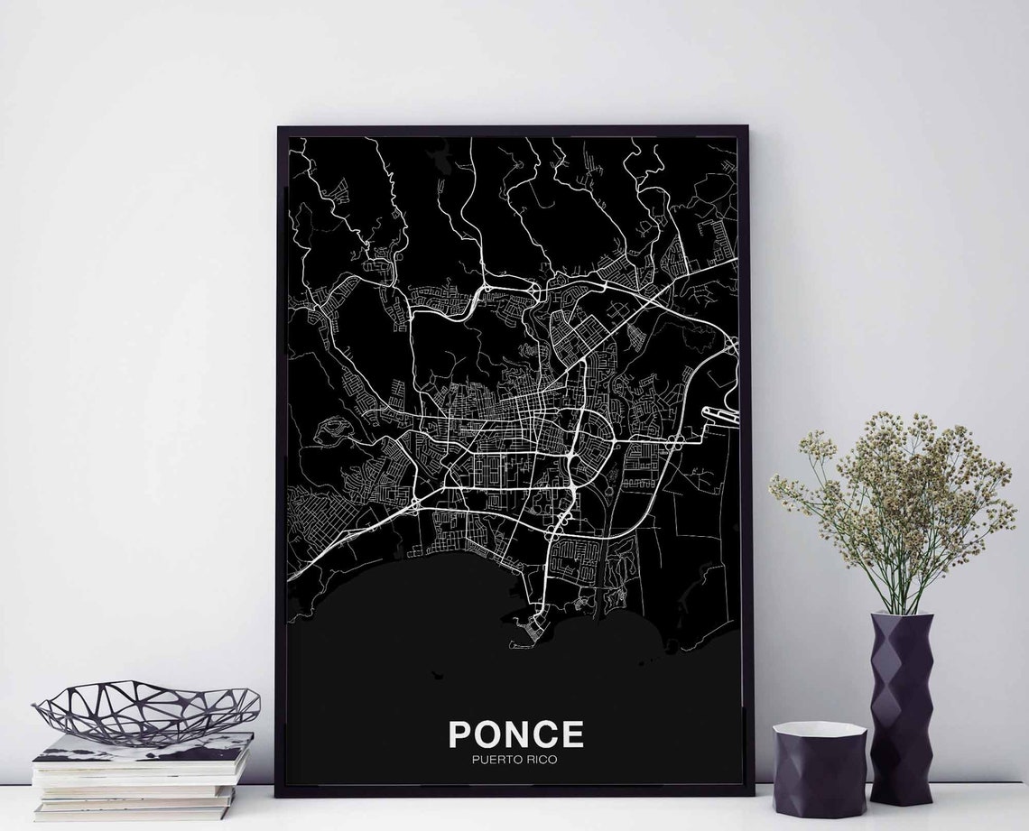 Ponce Puerto Rico Black and White Minimalist City Street Map Poster