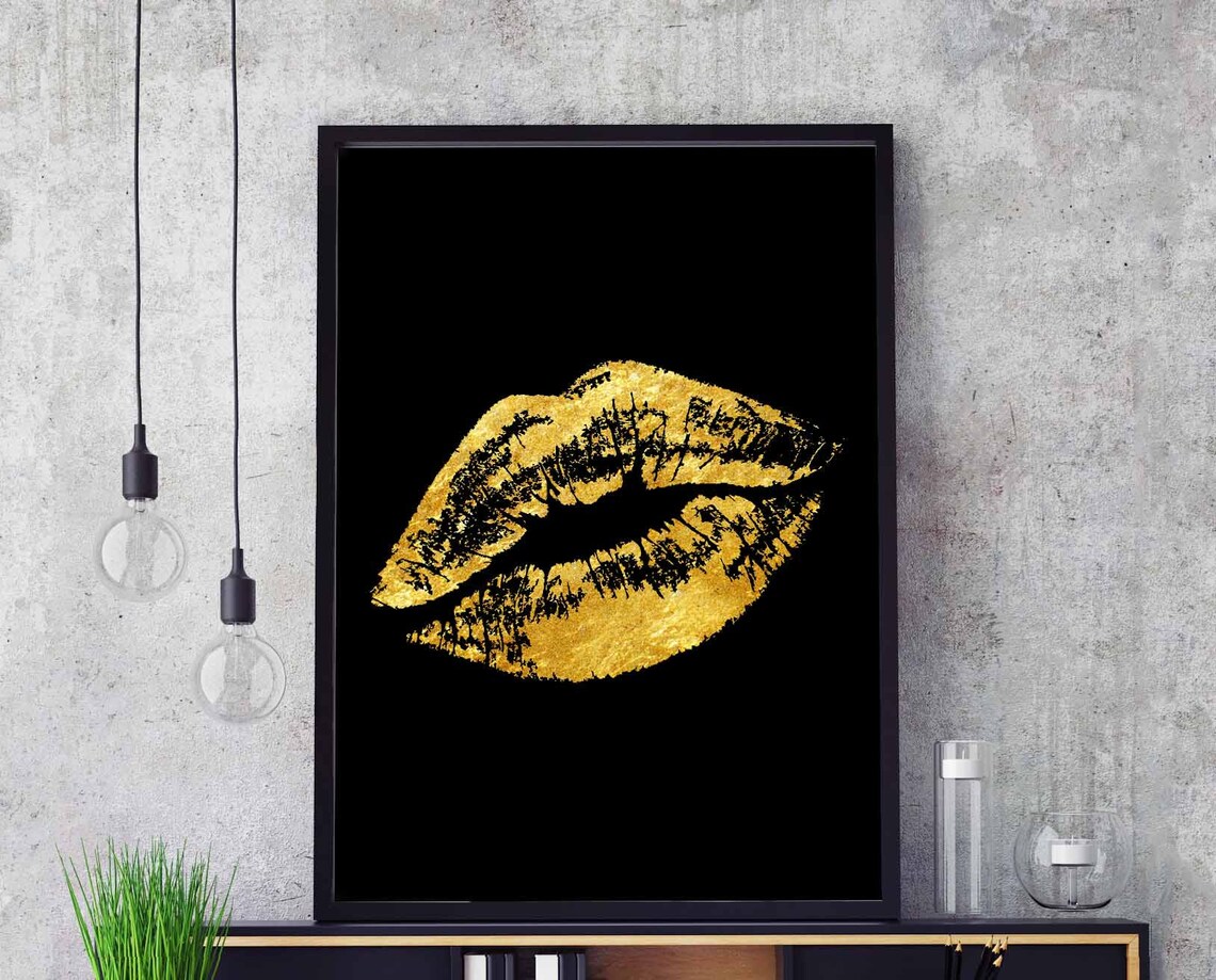 Gold Lips Imprint Poster, Modern Nordic Typography