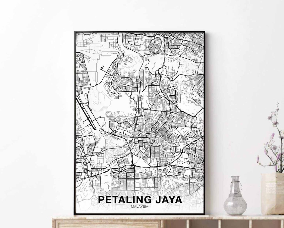 Petaling Jaya Malaysia Street Map Minimalist White Modern Poster