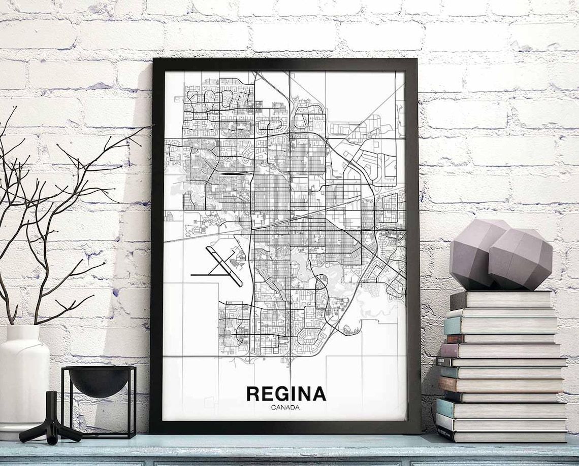 Regina Canada Black White Minimalist City Street Map Art Poster
