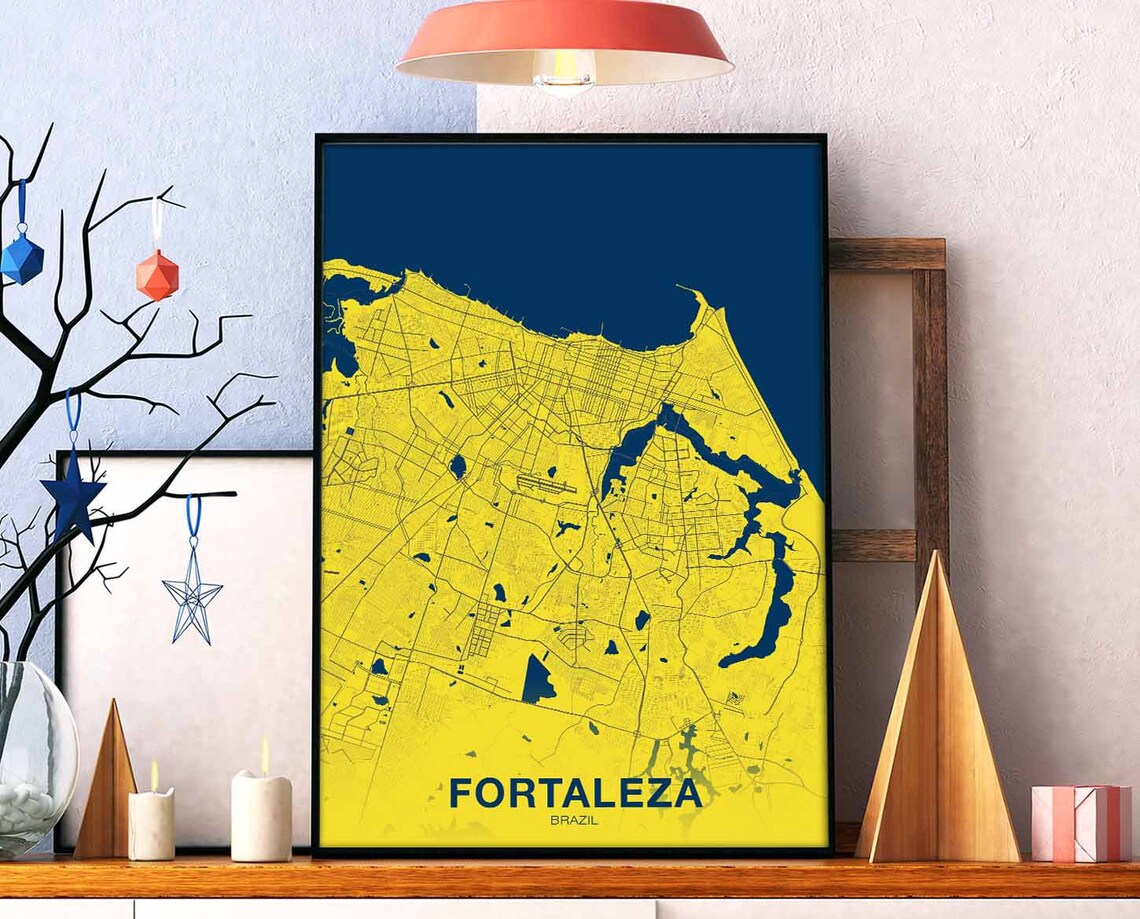 Fortaleza Brazil Yellow Navy Bold City Street Map Art Poster